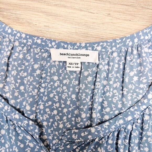 Beach Lunch Lounge Womens Blue Floral Tunic Blouse Ruffle Bell Sleeve XS - Picture 7 of 8